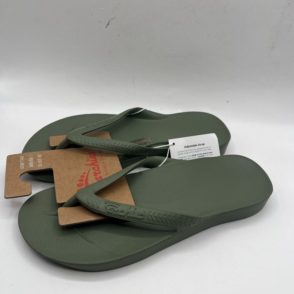 Archies Flip Flops Sandals Unisex Olive Green Arch Support Sz US M 7 W 8 NWT - Picture 2 of 8